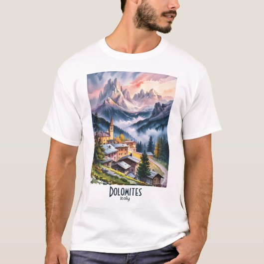 Watercolor Dolomites Italy Alps Mountains Custom T-Shirt (Vorderseite)