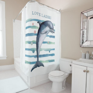 WATERCOLOR DOLPHIN ART BEACH FERIENHAUS DUSCHVORHANG