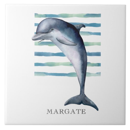 Watercolor DOLPHIN Coastal Beach MARGATE Fliese (Vorderseite)