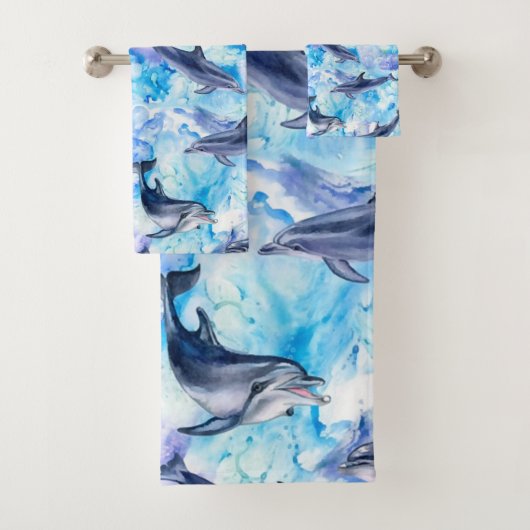 Watercolor dolphin fish seamless pattern badhandtuch set (Insitu)