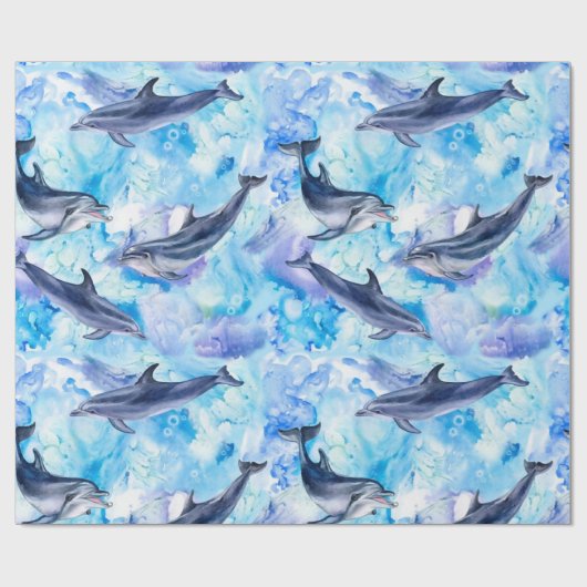 Watercolor dolphin fish seamless pattern geschenkpapier (Flach)