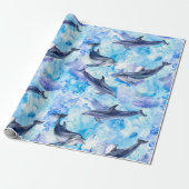 Watercolor dolphin fish seamless pattern geschenkpapier (Ungerollt)