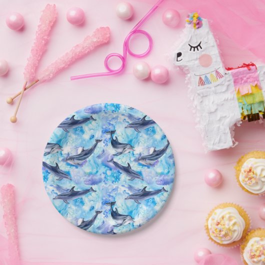 watercolor dolphin fish seamless pattern pappteller (Party)