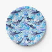 watercolor dolphin fish seamless pattern pappteller (Vorderseite)