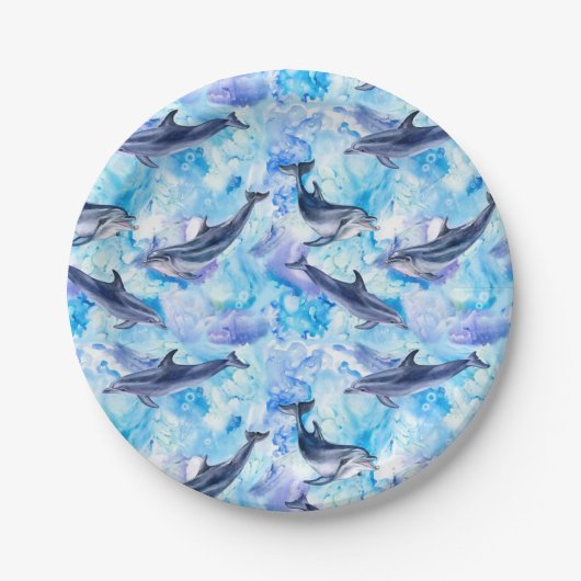watercolor dolphin fish seamless pattern pappteller (Vorderseite)