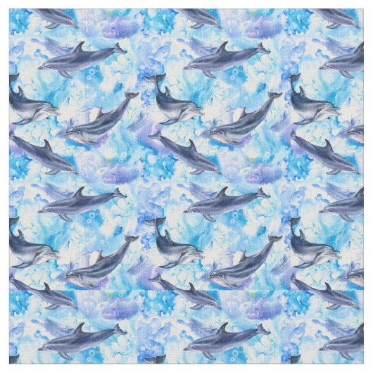 Watercolor dolphin fish seamless pattern stoff (Nahaufnahme)
