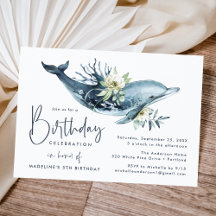 Watercolor Dolphin & White Floral Geburtstagsparty