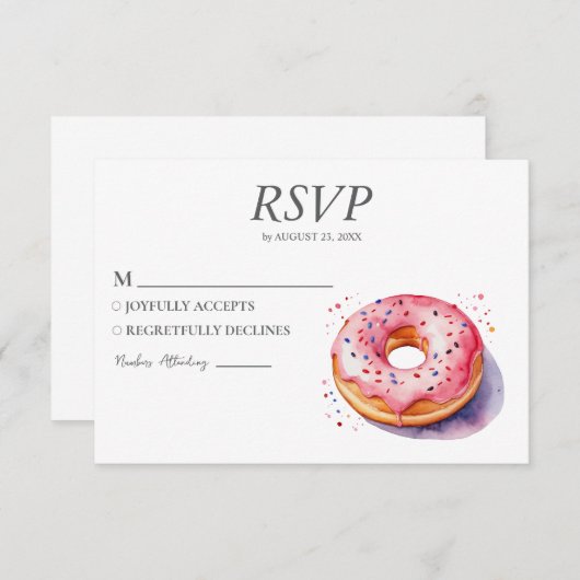 Watercolor Donut RSVP Card Hochzeit Sweet Doughnut (Vorne/Hinten)