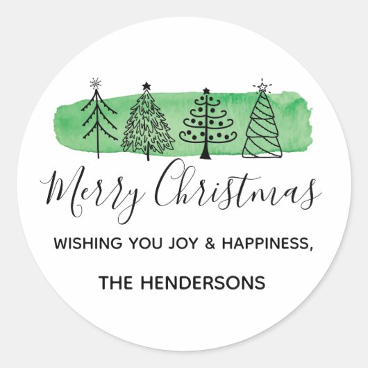 Watercolor Doodle Holiday Classic Round Sticker (Vorderseite)