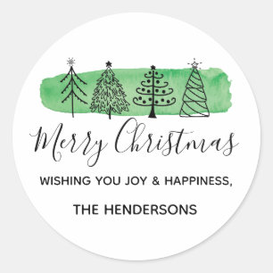Watercolor Doodle Holiday Classic Round Sticker