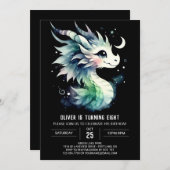 Watercolor Dragon Birthday Children Einladung (Vorne/Hinten)
