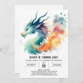 Watercolor Dragon Birthday Digital Einladung (Vorne/Hinten)