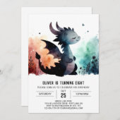 Watercolor Dragon Birthday Editable Einladung (Vorne/Hinten)
