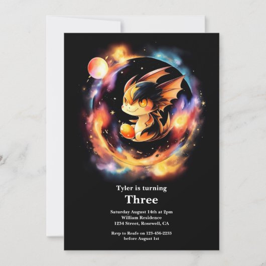 Watercolor Dragon Birthday Einladung (Vorderseite)