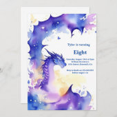 Watercolor Dragon Birthday Einladung (Vorne/Hinten)
