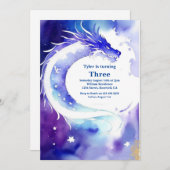 Watercolor Dragon Birthday Einladung (Vorne/Hinten)