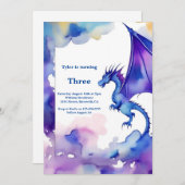Watercolor Dragon Birthday Einladung (Vorne/Hinten)