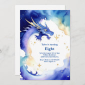Watercolor Dragon Birthday Einladung (Vorne/Hinten)