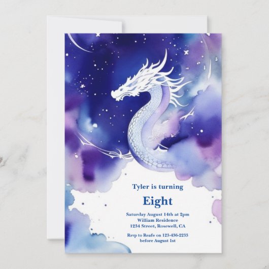 Watercolor Dragon Birthday Einladung (Vorderseite)