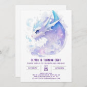 Watercolor Dragon Birthday Einladung (Vorne/Hinten)
