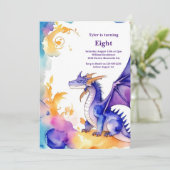 Watercolor Dragon Birthday Einladung (Stehend Vorderseite)