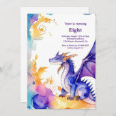 Watercolor Dragon Birthday Einladung (Vorne/Hinten)