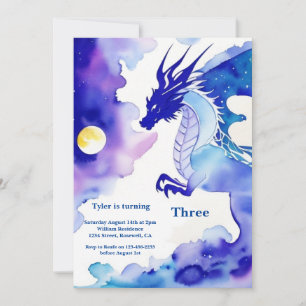 Watercolor Dragon Birthday Einladung