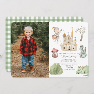 Watercolor Dragon Castle Boy Birthday Einladung