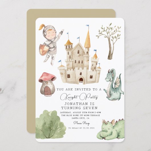 Watercolor Dragon Castle Boy Birthday Einladung