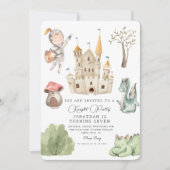 Watercolor Dragon Castle Boy Birthday Einladung (Vorderseite)