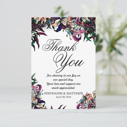 Watercolor Dragon Lilies Vielen Dank Karten (Stehend Vorderseite)