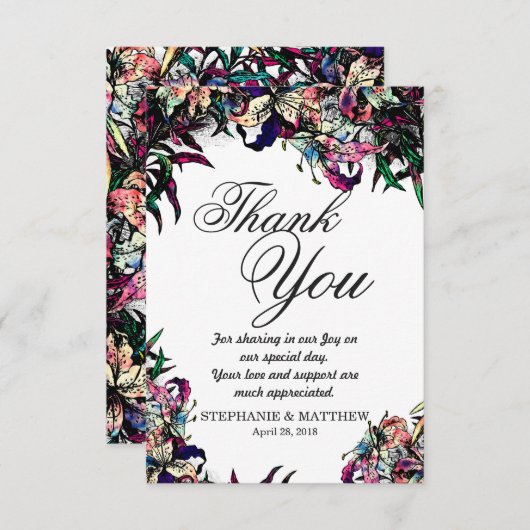 Watercolor Dragon Lilies Vielen Dank Karten (Vorne/Hinten)