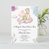 Watercolor Dragon Magical Arrival Baby Dusche Einladung (Stehend Vorderseite)
