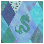 Watercolor Dragon Patchwork Quilt in Blue Green Stoff (Nahaufnahme)
