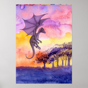 Watercolor Dragon Poster