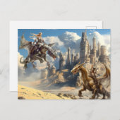 Watercolor Dragon Riders Fantasy Postkarte (Vorne/Hinten)