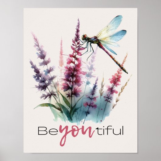 Watercolor Dragonfly Beyoutiful Inspirational Art Poster (Vorne)