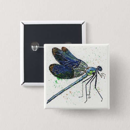 Watercolor Dragonfly Button (Vorne & Hinten)