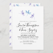 Watercolor Dragonfly Elegantes Skript Hochzeit Einladung (Vorne/Hinten)