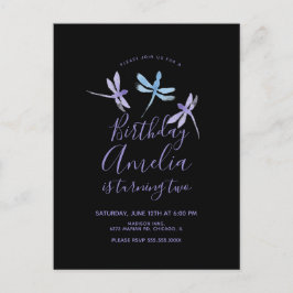 Watercolor Dragonfly Lila Black Birthday Party Postkarte