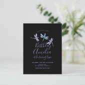 Watercolor Dragonfly Lila Black Birthday Party Postkarte (Stehend Vorderseite)