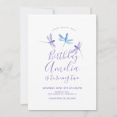 Watercolor Dragonfly Lila Blue Birthday Party (Vorderseite)