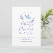 Watercolor Dragonfly Lila Blue Birthday Party (Stehend Vorderseite)