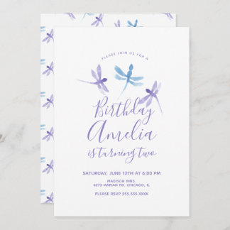 Watercolor Dragonfly Lila Blue Birthday Party