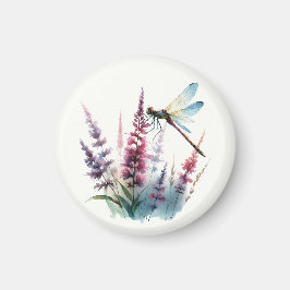 Watercolor Dragonfly Purple Wildflower Nature Art Magnet