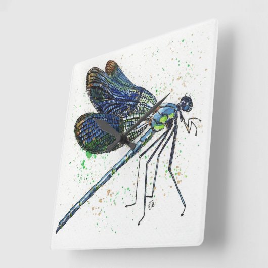 Watercolor Dragonfly Uhr (Winkel)
