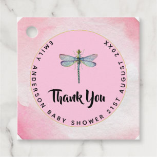 Watercolor DRAGONFLY Vielen Dank Baby Dusche PinkB Geschenkanhänger