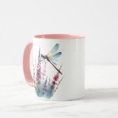 Watercolor Dragonfly Wildflower Pink Aesthetic Tasse (Vorderseite Links)