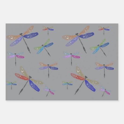 Watercolor Dragonfly Wrapping Paper Geschenkpapier Set (Vorderseite 3)