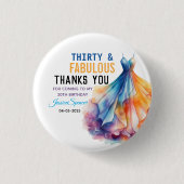 Watercolor Dress 30th Birthday Elegant & Feminine Button (Vorderseite)